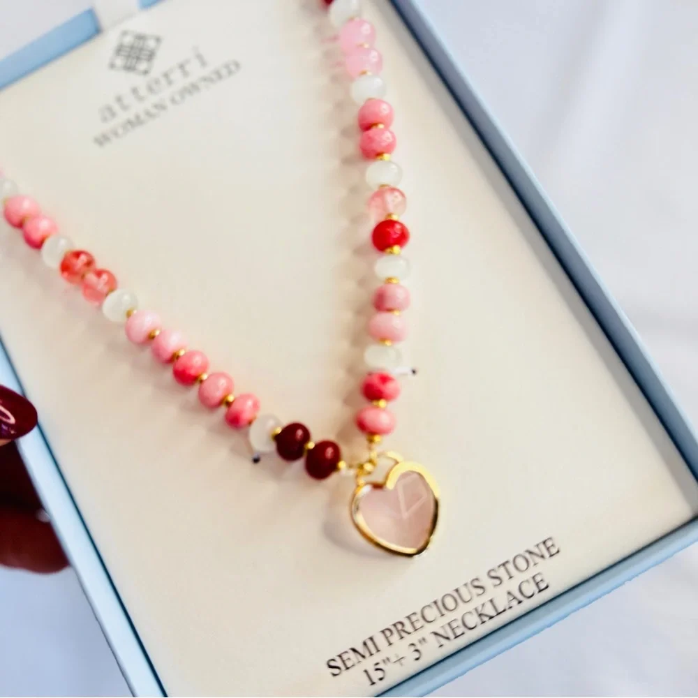 Atterri Semi-Precious Stone Heart Necklace | 15” + 3” Extender - Picture 2 of 6